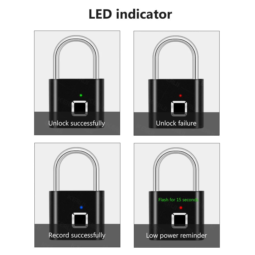 Smart Fingerprint Padlock USB Rechargeable Mini Size Finger Touch Lock for Door Cabinets Locker Bikes Door Lock