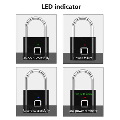 Smart Fingerprint Padlock USB Rechargeable Mini Size Finger Touch Lock for Door Cabinets Locker Bikes Door Lock