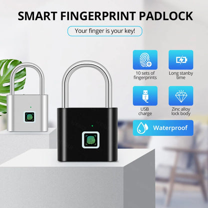 Smart Fingerprint Padlock USB Rechargeable Mini Size Finger Touch Lock for Door Cabinets Locker Bikes Door Lock